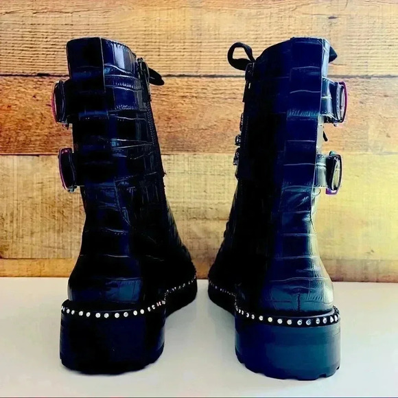 RARE NWT Kurt Geiger London Stoop Rainbow Crystal Oil Spill Leather Combat Boots - Picture 15 of 15